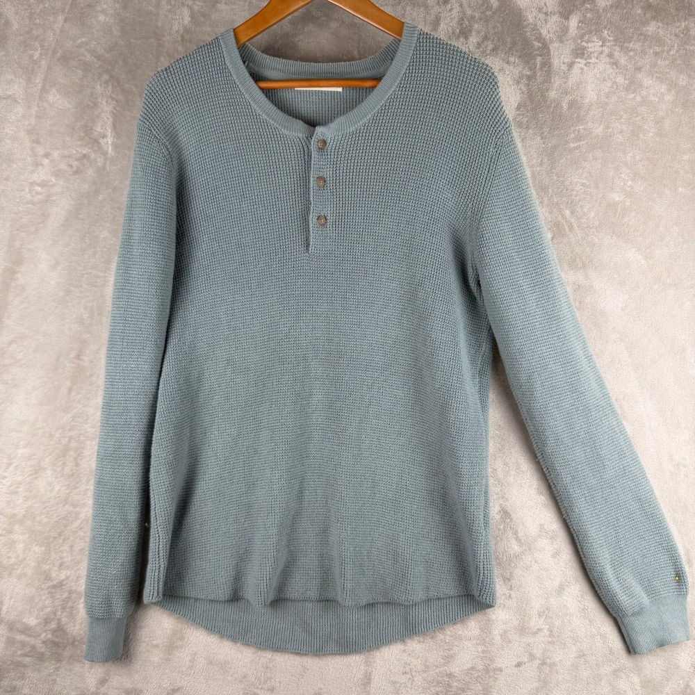 Marine Layer Re-Spun Mens Henley Blue Green Organic Cotton Blend Size M